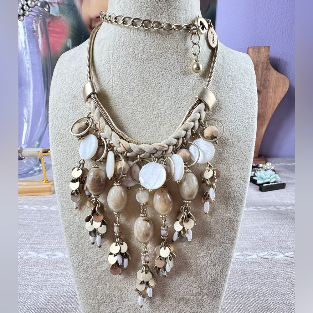 Chicos Elegant Gold and Cream Statement Necklace - Picture 8 of 13